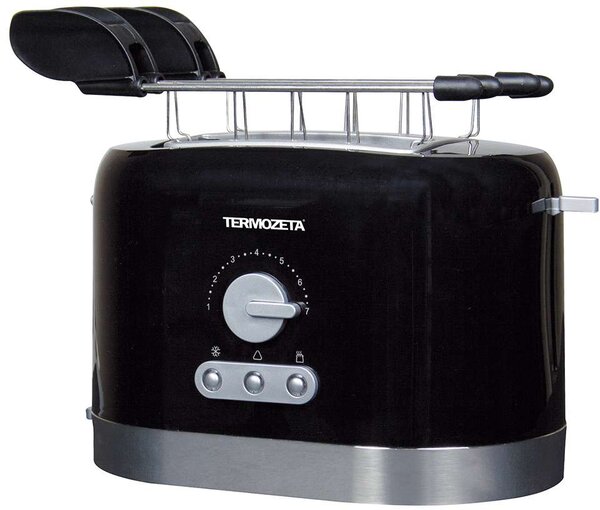 Termozeta Tostapane 2 Fette Potenza 870 Watt con timer a 7 livelli diversi di doratura colore Nero/Acciaio - 76034