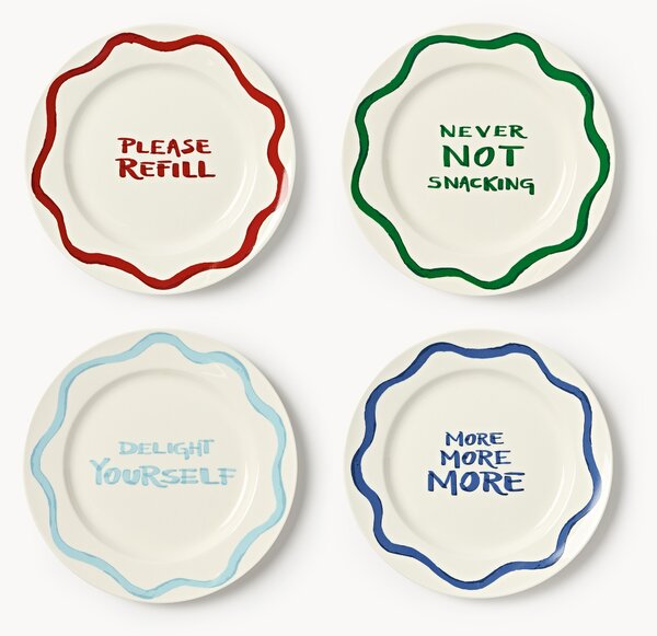 Set di 4 piatti da colazione in porcellana con motivo decorativo Tutti