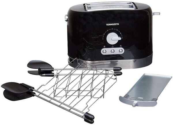 Termozeta Tostapane 2 Fette Potenza 870 Watt con timer a 7 livelli diversi di doratura colore Nero/Acciaio - 76034