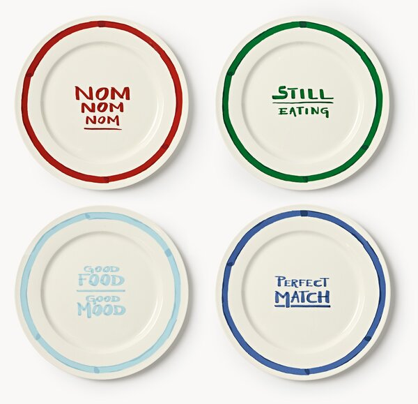 Set di 4 piatti piani in porcellana con motivo decorativo Tutti