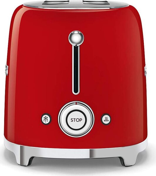 Smeg Tostapane 2 Fette Potenza 950 Watt 6 livelli di cottura Funzione scongelamento Fondo raccoglibriciole colore Rosso - TSF01RDEU Estetica Anni '50