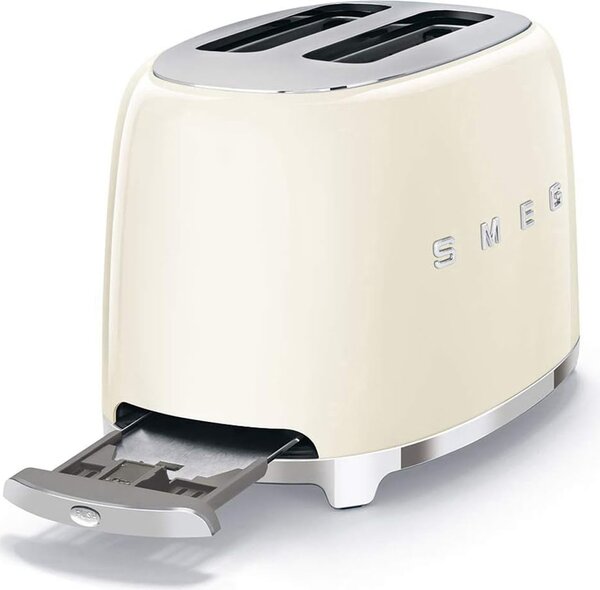 Smeg Tostapane 2 Fette Potenza 950 Watt 6 livelli di cottura Funzione scongelamento Fondo raccoglibriciole colore Crema - TSF01CREU Estetica Anni '50