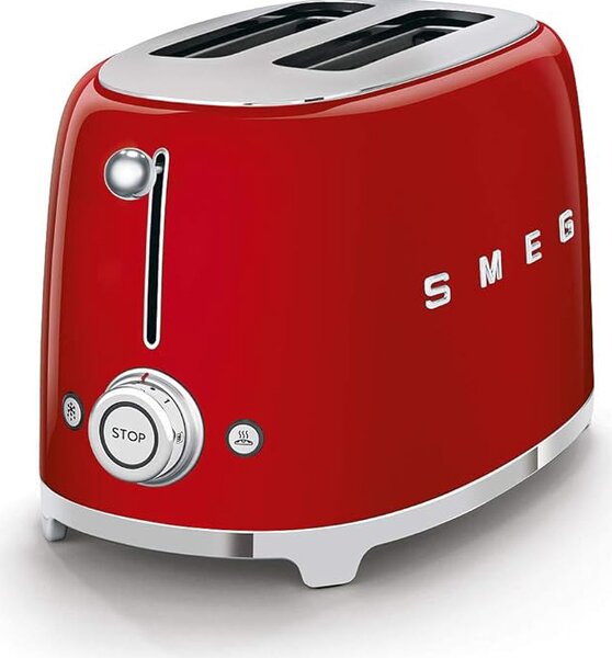 Smeg Tostapane 2 Fette Potenza 950 Watt 6 livelli di cottura Funzione scongelamento Fondo raccoglibriciole colore Rosso - TSF01RDEU Estetica Anni '50