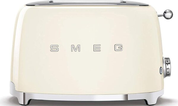 Smeg Tostapane 2 Fette Potenza 950 Watt 6 livelli di cottura Funzione scongelamento Fondo raccoglibriciole colore Crema - TSF01CREU Estetica Anni '50