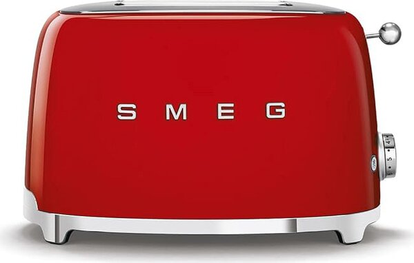 Smeg Tostapane 2 Fette Potenza 950 Watt 6 livelli di cottura Funzione scongelamento Fondo raccoglibriciole colore Rosso - TSF01RDEU Estetica Anni '50