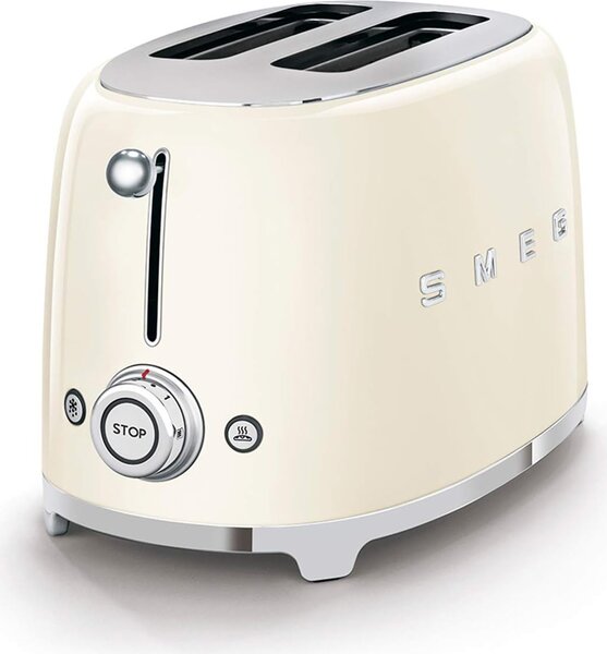 Smeg Tostapane 2 Fette Potenza 950 Watt 6 livelli di cottura Funzione scongelamento Fondo raccoglibriciole colore Crema - TSF01CREU Estetica Anni '50