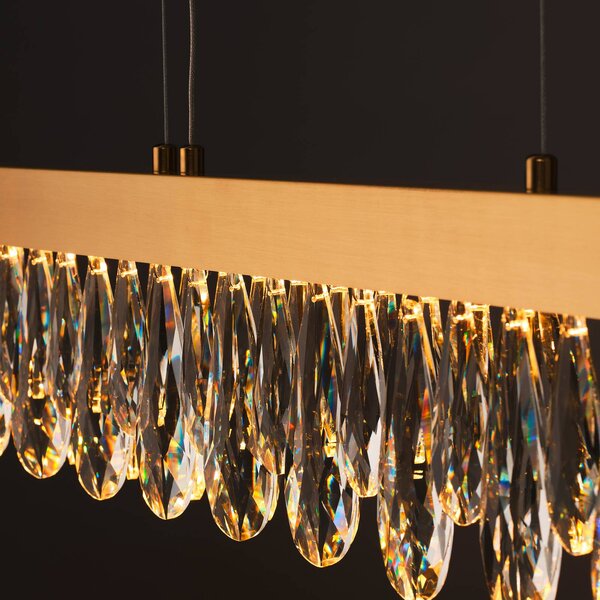 Brilliant Lampada a sospensione in cristallo Celestia, dimmerabile, Ottone / Oro, Soggiorno / Sala da pranzo, Metallo, Lampada a sospensione