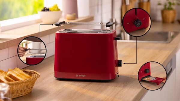 Bosch Tostapane 2 Fette Potenza 950 Watt Funzione Scongelamento e Riscalda colore Rosso - TAT3M124