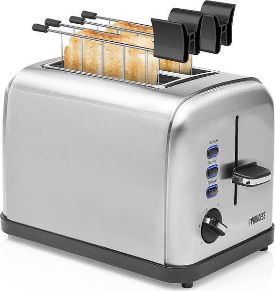 PRINCESS Tostapane 2 Fette Potenza 950 Watt Funzione scongelamento scocca in acciaio colore Acciaio 142354 Style 2