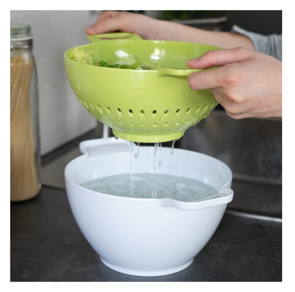 Trebonn Duo Large Rinse&Serve Verde Bianco Set Composto da Colatoio e Ciotola Diametro 24cm