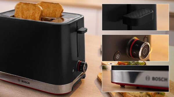 Bosch Tostapane 2 Fette Potenza 950W con Griglia e Vassoio Briciole colore Nero/Inox - TAT4M223