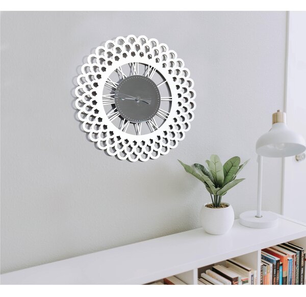 Orologio da parete rotondo il legno GARDENIA Diametro 75x5 cm Orologio in legno tagliato a laser Bianco decoro specchio