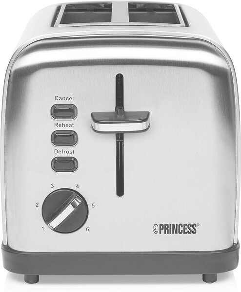 PRINCESS Tostapane 2 Fette Potenza 950 Watt Funzione scongelamento scocca in acciaio colore Acciaio 142354 Style 2