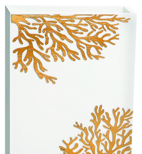 PORTAOMBRELLI Rettangolare, CORALLO 33x20xh54 cm in Legno bianco con intarsi al laser legno ORO