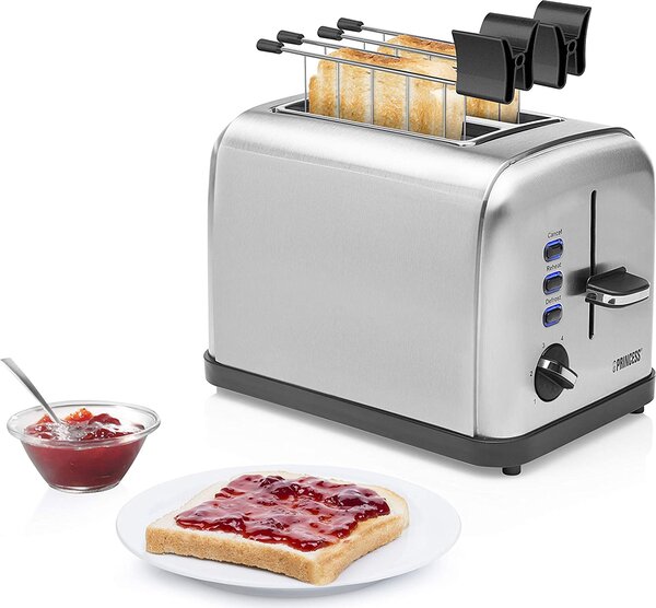 PRINCESS Tostapane 2 Fette Potenza 950 Watt Funzione scongelamento scocca in acciaio colore Acciaio 142354 Style 2