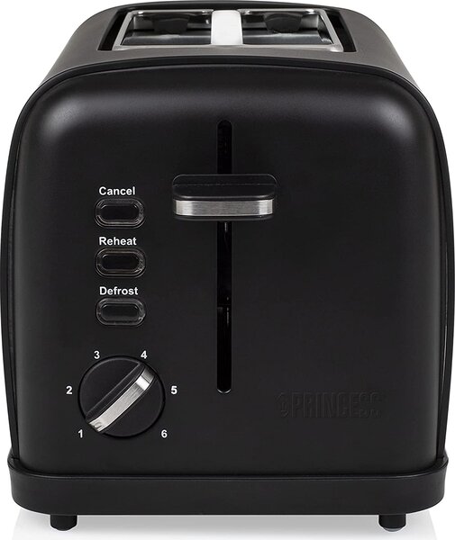 PRINCESS Tostapane 2 Fette Potenza 950 Watt Funzione scongelamento scocca in acciaio colore Nero 142396