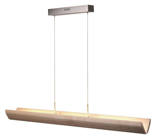 Brilliant Lampada LED a sospensione Monterra, lunghezza 132 cm, marrone, legno dimmerabile, Legno chiaro, Soggiorno / Sala da pranzo, Legno