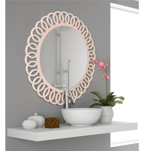Specchiera da parete Rotonda in legno tagliata al laser ROMY 80x80xh 6 cm cornice colore rosa