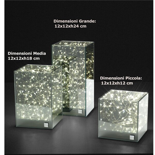 LAMPADA cubo, abat jour a 30 LED Grande in cristallo acrilico 12x12xh24 cm Funzionamento a Pile colore Trasparente