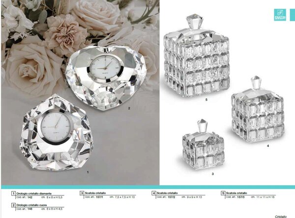 Orologio Cristallo DIAMANTE, bomboniera 8,5x8,5 x h5,5 cm Cristallo trasparente K9 in confezione regalo