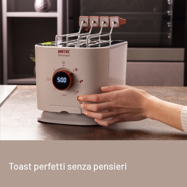 Imetec Tostapane 2 Fette XL con Pinze Apribili e 7 Livelli Doratura Potenza 600W colore Sabbia Grantoast - 7504