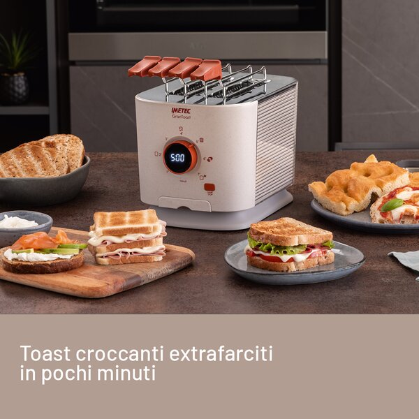 Imetec Tostapane 2 Fette XL con Pinze Apribili e 7 Livelli Doratura Potenza 600W colore Sabbia Grantoast - 7504