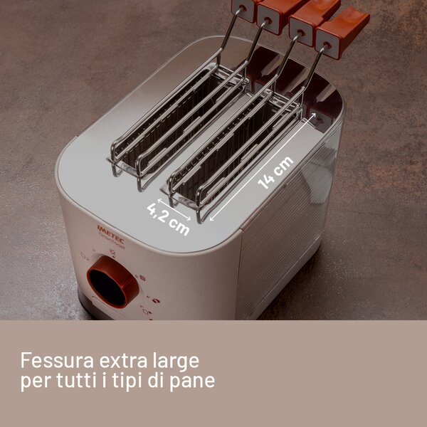 Imetec Tostapane 2 Fette XL con Pinze Apribili e 7 Livelli Doratura Potenza 600W colore Sabbia Grantoast - 7504