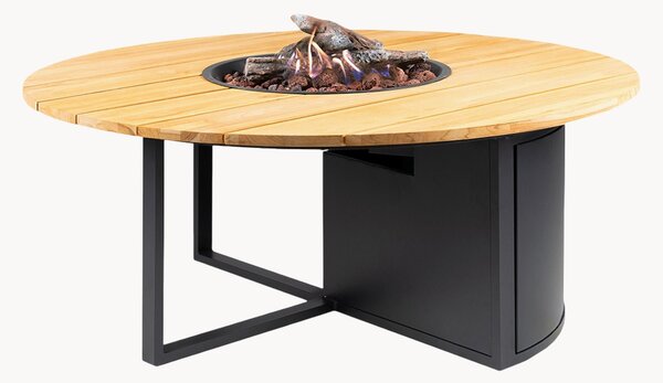 Tavolino da caffè rotondo da esterno Cosiloft con braciere e piano in legno di teak