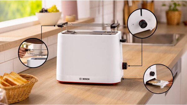 Bosch Tostapane 4 Fette Potenza 950W con Funzione Scongelamento e Tasto Stop colore Bianco - TAT3M121