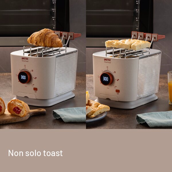 Imetec Tostapane 2 Fette XL con Pinze Apribili e 7 Livelli Doratura Potenza 600W colore Sabbia Grantoast - 7504
