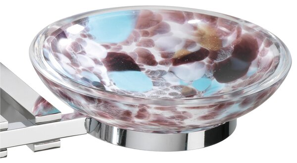 Portasapone con bicchiere in vetro di murano MATISSE 27x14xh11 cm supporti in ottone cromato colore inox lucido