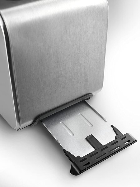 De Longhi Tostapane con pinze 2 Fette Potenza 550 Watt 6 Livelli di Cottura Funzione scongelamento e Cassetto fondo Raccoglibriciole colore Acciaio