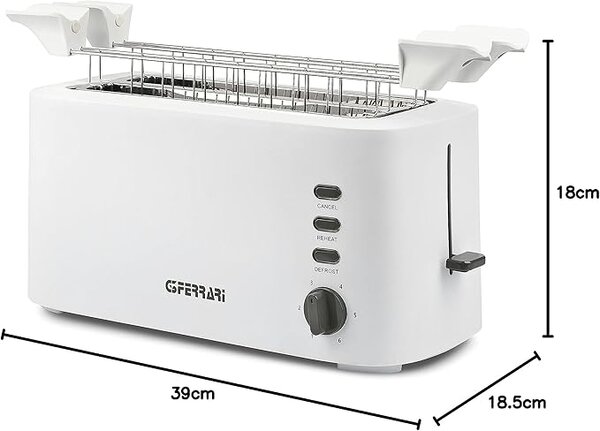 G3 Ferrari Tostapane con Pinze 2 Fette Potenza 1630 Watt con 6 Livelli di Cottura colore Bianco - G10142 Essential Toast