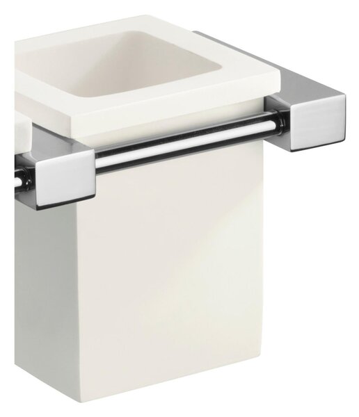 Porta sapone pi� porta bicchiere sospeso in ottone cromato 23x8xh9 cm OSCAR - peso 1,09 kg con contenitore in vetro colore Bianco