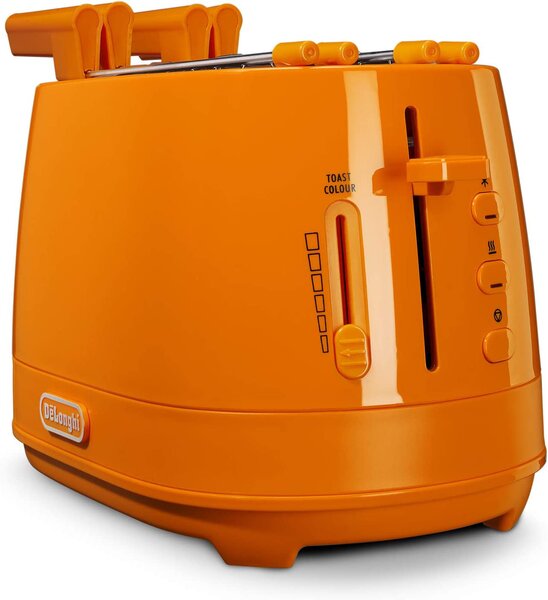 De Longhi Tostapane con pinze 2 Fette Potenza 550 Watt Tostatura regolabile Termostato Cassetto fondo Raccoglibriciole colore Arancione - CTLAP2203O