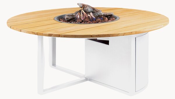 Tavolino da caffè rotondo da esterno Cosiloft con braciere e piano in legno di teak