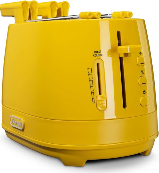 De Longhi Tostapane con pinze 2 Fette Potenza 550 Watt Tostatura regolabile Termostato Cassetto fondo Raccoglibriciole colore Giallo - CTLAP2203.Y