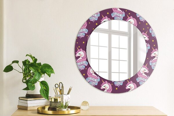 Specchio rotondo cornice con stampa Stelle unicorno fi 50 cm