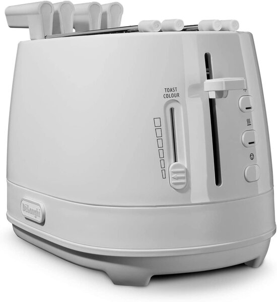 De Longhi Tostapane con pinze 2 Fette Potenza 550 Watt Tostatura regolabile Termostato Cassetto fondo Raccoglibriciole colore Bianco - CTLAP2203.W