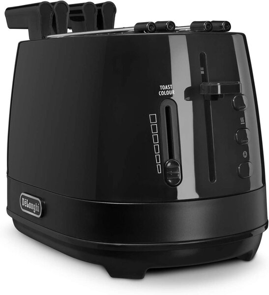 De Longhi Tostapane con pinze 2 Fette Potenza 550 Watt Tostatura regolabile Termostato Cassetto fondo Raccoglibriciole colore Nero - CTLAP2203BK