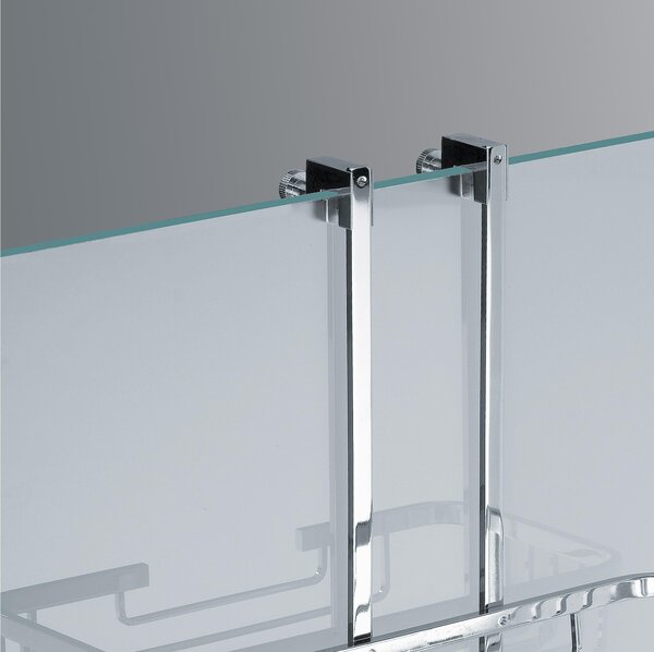 Mensola doccia un due piani - Fissaggio a Vetro Box Doccia 26x12xh65 cm ottone cromato spessore Max. Vetro 1,5 cm