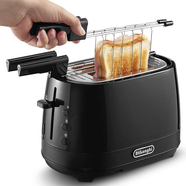 De Longhi Tostapane con pinze 2 Fette Potenza 550 Watt Tostatura regolabile Termostato Cassetto fondo Raccoglibriciole colore Nero - CTLAP2203BK