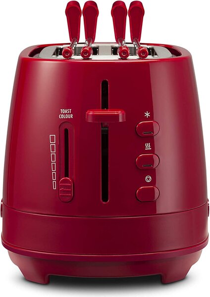 De Longhi Tostapane con pinze 2 Fette Potenza 550 Watt Tostatura regolabile Termostato Cassetto fondo Raccoglibriciole colore Rosso - CTLAP2203R