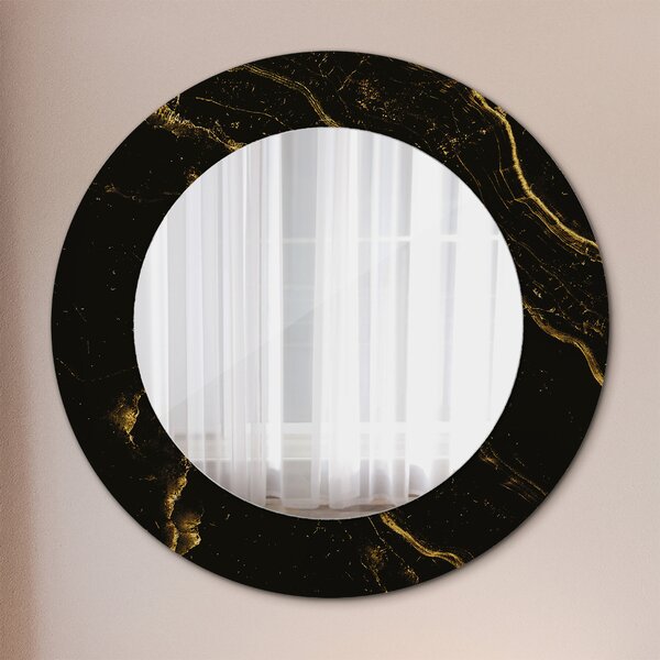 Specchio rotondo cornice con stampa Marmo nero fi 50 cm