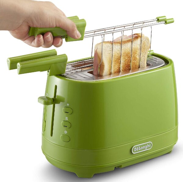 De Longhi Tostapane con pinze 2 Fette Potenza 550 Watt Tostatura regolabile Termostato Cassetto fondo Raccoglibriciole colore Verde - CTLAP2203GR
