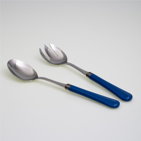 Coppia Insalata set da 2 pezzi Giulietta in acciaio inox 18/10 manico in metacrilato spessore 1,5 mm colorato blu