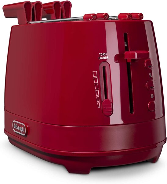 De Longhi Tostapane con pinze 2 Fette Potenza 550 Watt Tostatura regolabile Termostato Cassetto fondo Raccoglibriciole colore Rosso - CTLAP2203R