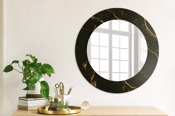 Specchio rotondo cornice con stampa Marmo nero fi 50 cm