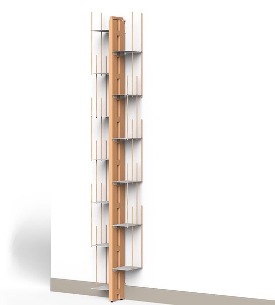 Libreria verticale Fissaggio a PARETE ZIA VERONICA 20x32xh 155 cm con struttura e bacchette in legno massello di faggio evaporato colore naturale. Mensole in acciaio smaltato