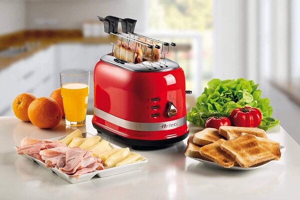 Ariete Tostapane con pinze 2 fette Potenza 815 Watt 6 Livelli di doratura Cassetto Raccogli briciole colore Rosso - 149 Serie Moderna